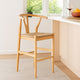 Cera Wishbone Barstool Chair, Handwoven Rope Seat, Natural Brown Wood