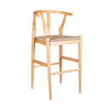 Cera Barstool Chair Set of 2, Handwoven Rope Seat, Natural Brown Wood