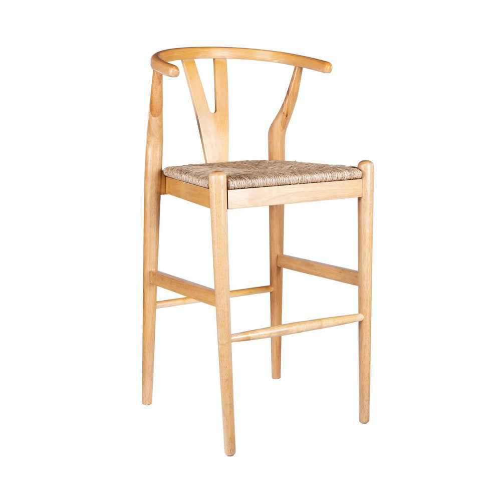 Cera Barstool Chair Set of 2, Handwoven Rope Seat, Natural Brown Wood