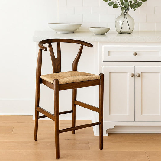 Cera Counter Stool Chair, Handwoven Rope, Cappuccino Brown