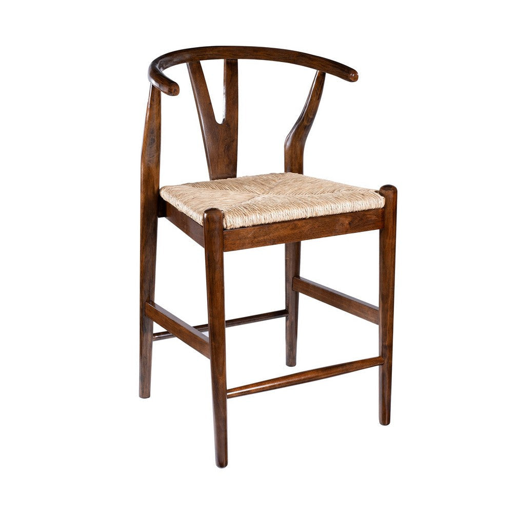 Cera Counter Stool Chair Set of 2, Handwoven Rope, Cappuccino Brown
