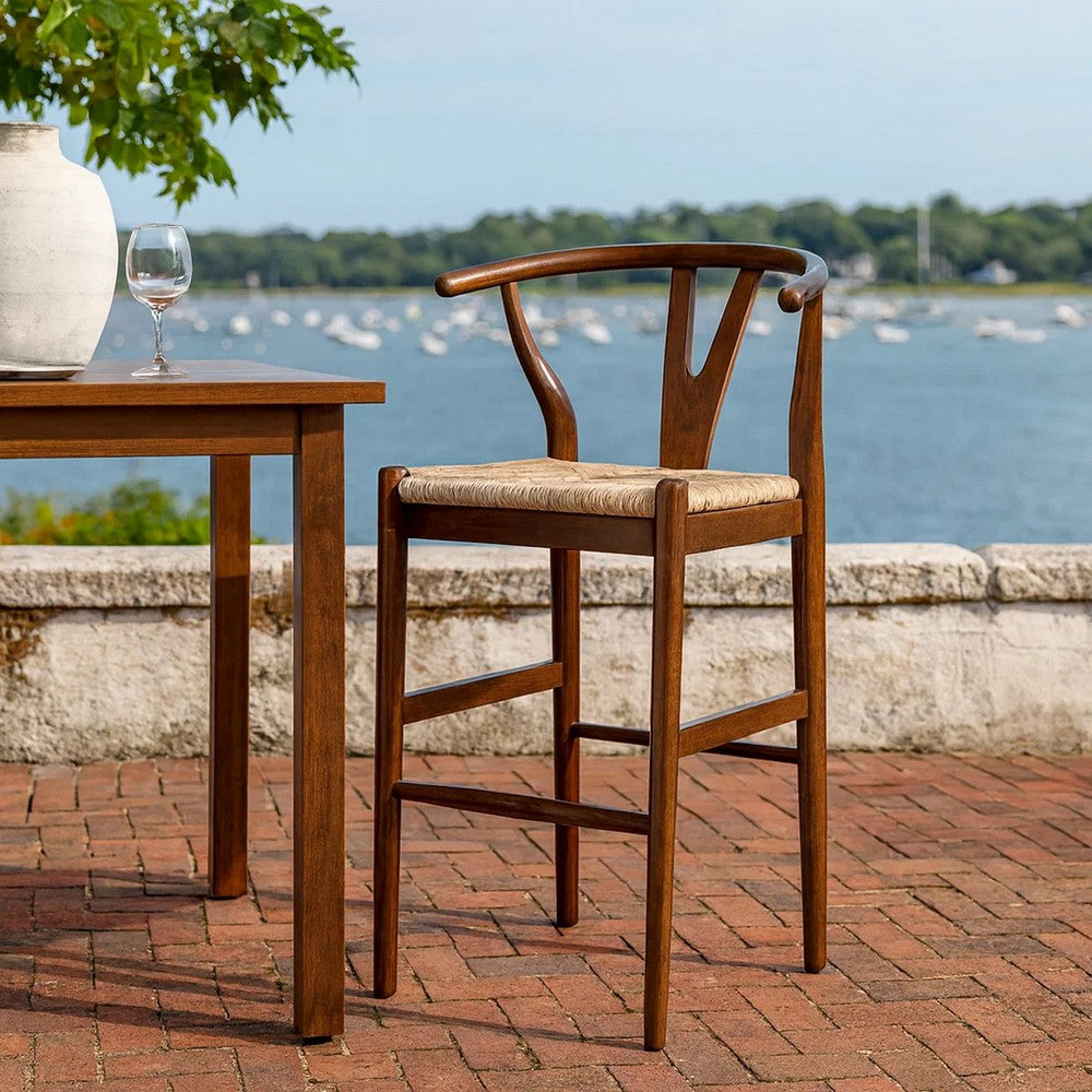 Cera Barstool Chair, Handwoven Rope Seat, Cappuccino Brown