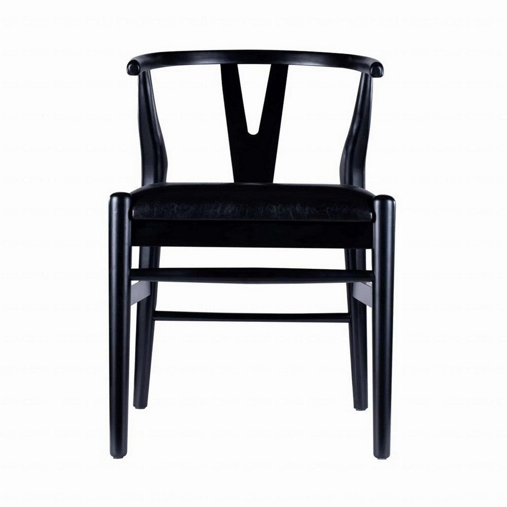 Cera Dining Chair Set of 2 Rich Faux Leather Seat Black Rubberwood BM330014