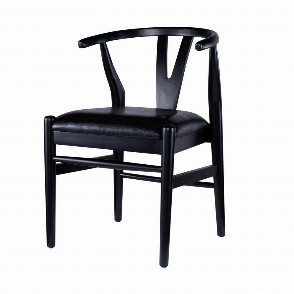 Cera Dining Chair Set of 2 Rich Faux Leather Seat Black Rubberwood BM330014