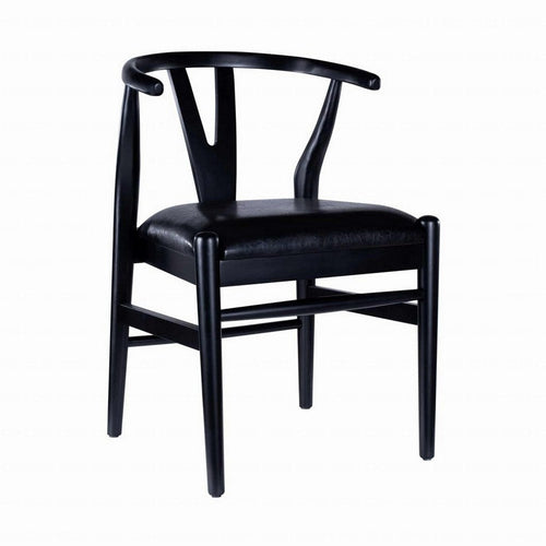 Cera Dining Chair Set of 2, Rich Faux Leather Seat, Black Rubberwood