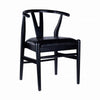 Cera Dining Chair Set of 2, Rich Faux Leather Seat, Black Rubberwood