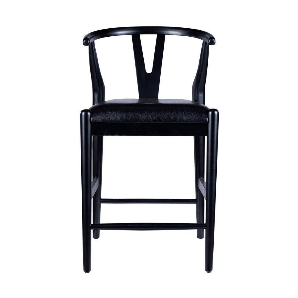 Cera Counter Stool Chair Set of 2 Faux Leather Seat Black Rubberwood BM330015