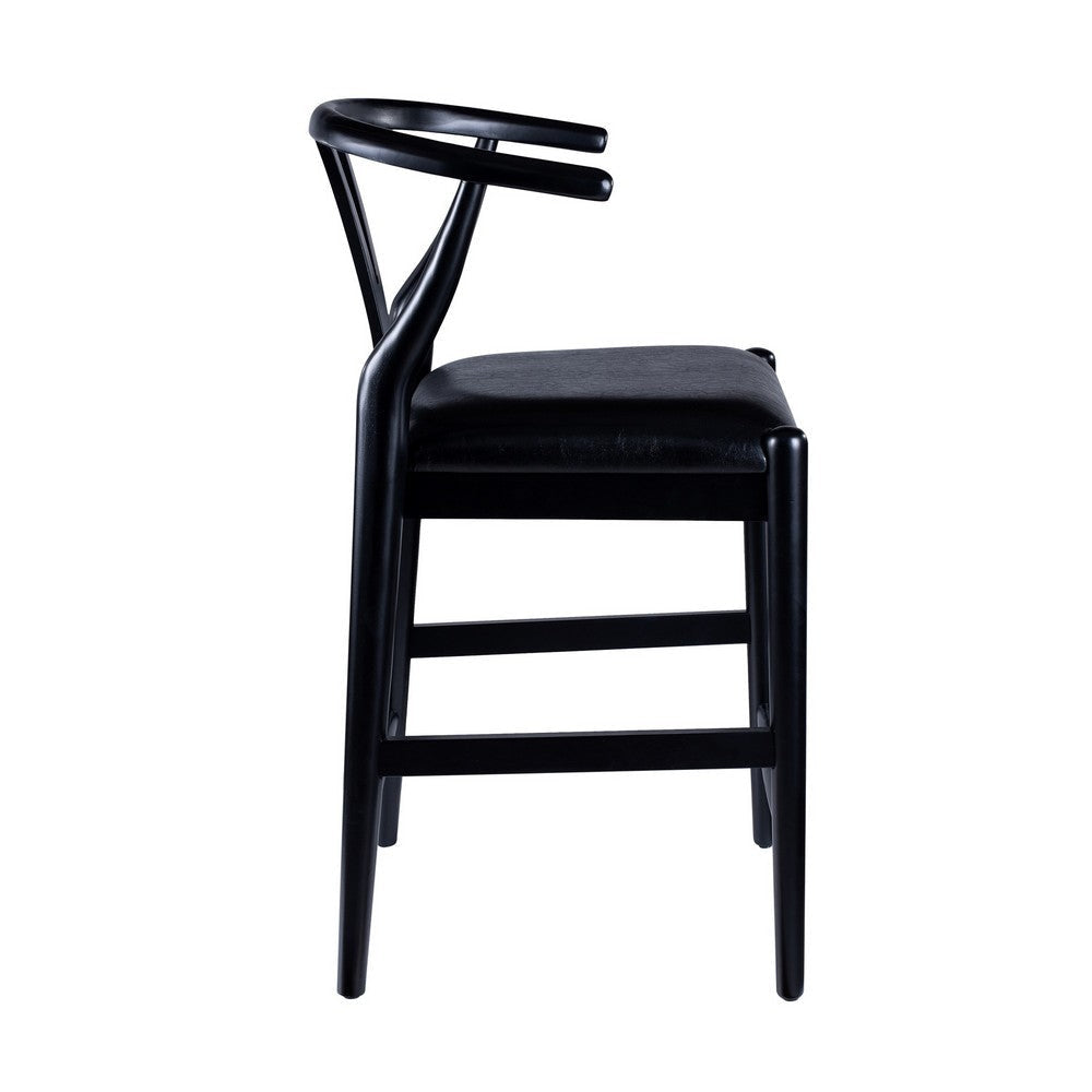 Cera Counter Stool Chair Set of 2 Faux Leather Seat Black Rubberwood BM330015