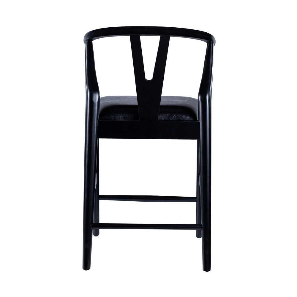 Cera Counter Stool Chair Set of 2 Faux Leather Seat Black Rubberwood BM330015
