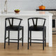 Cera Counter Stool Chair Set of 2, Faux Leather Seat, Black Rubberwood
