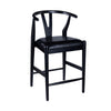 Cera Counter Stool Chair Set of 2, Faux Leather Seat, Black Rubberwood