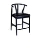 Cera Counter Stool Chair Set of 2, Faux Leather Seat, Black Rubberwood