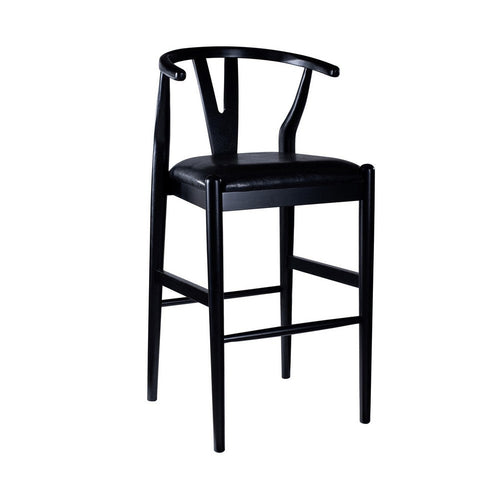 Cera Barstool Chair Set of 2, Rich Faux Leather Seat, Black Rubberwood