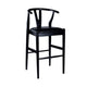Cera Barstool Chair Set of 2, Rich Faux Leather Seat, Black Rubberwood