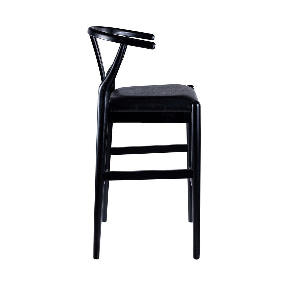Cera Barstool Chair Set of 2 Rich Faux Leather Seat Black Rubberwood