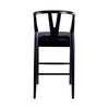 Cera Barstool Chair Set of 2, Rich Faux Leather Seat, Black Rubberwood