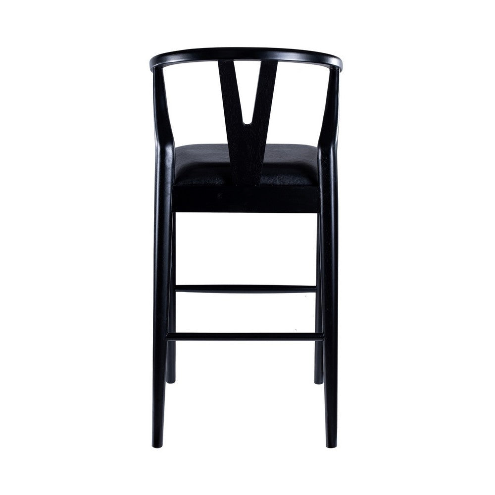 Cera Barstool Chair Set of 2 Rich Faux Leather Seat Black Rubberwood