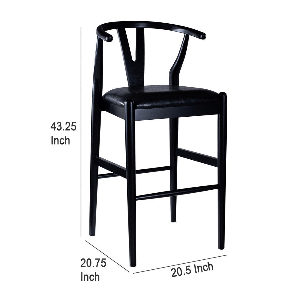 Cera Barstool Chair Set of 2 Rich Faux Leather Seat Black Rubberwood