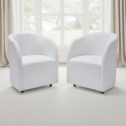Ashley Robeck Dining Armchair Set of 2 with Wheels, Ivory Boucle Polyester