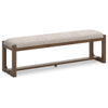 Ashley Cabal Large Dining Bench Padded Beige Polyester Brown Wood 64 Inch BM330022