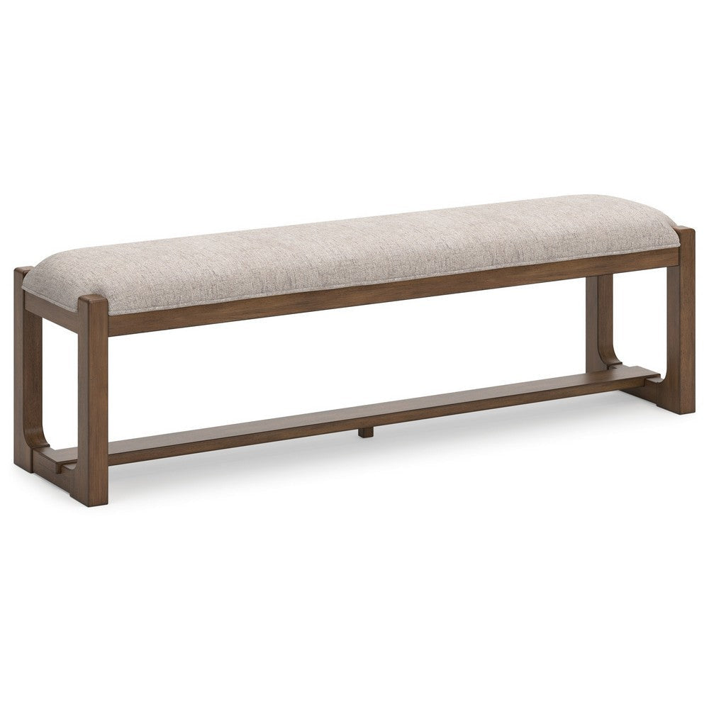 Ashley Cabal Large Dining Bench Padded Beige Polyester Brown Wood 64 Inch BM330022
