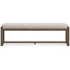 Ashley Cabal Large Dining Bench Padded Beige Polyester Brown Wood 64 Inch BM330022