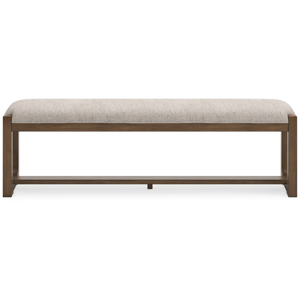 Ashley Cabal Large Dining Bench Padded Beige Polyester Brown Wood 64 Inch BM330022