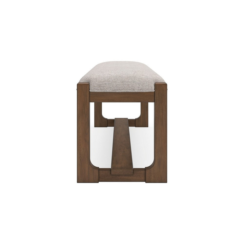 Ashley Cabal Large Dining Bench Padded Beige Polyester Brown Wood 64 Inch BM330022