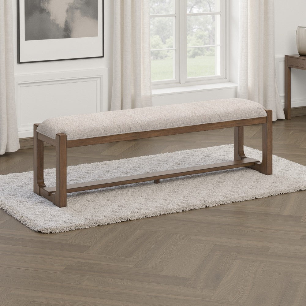 Ashley Cabal Large Dining Bench, Padded Beige Polyester, Brown Wood, 64 Inch