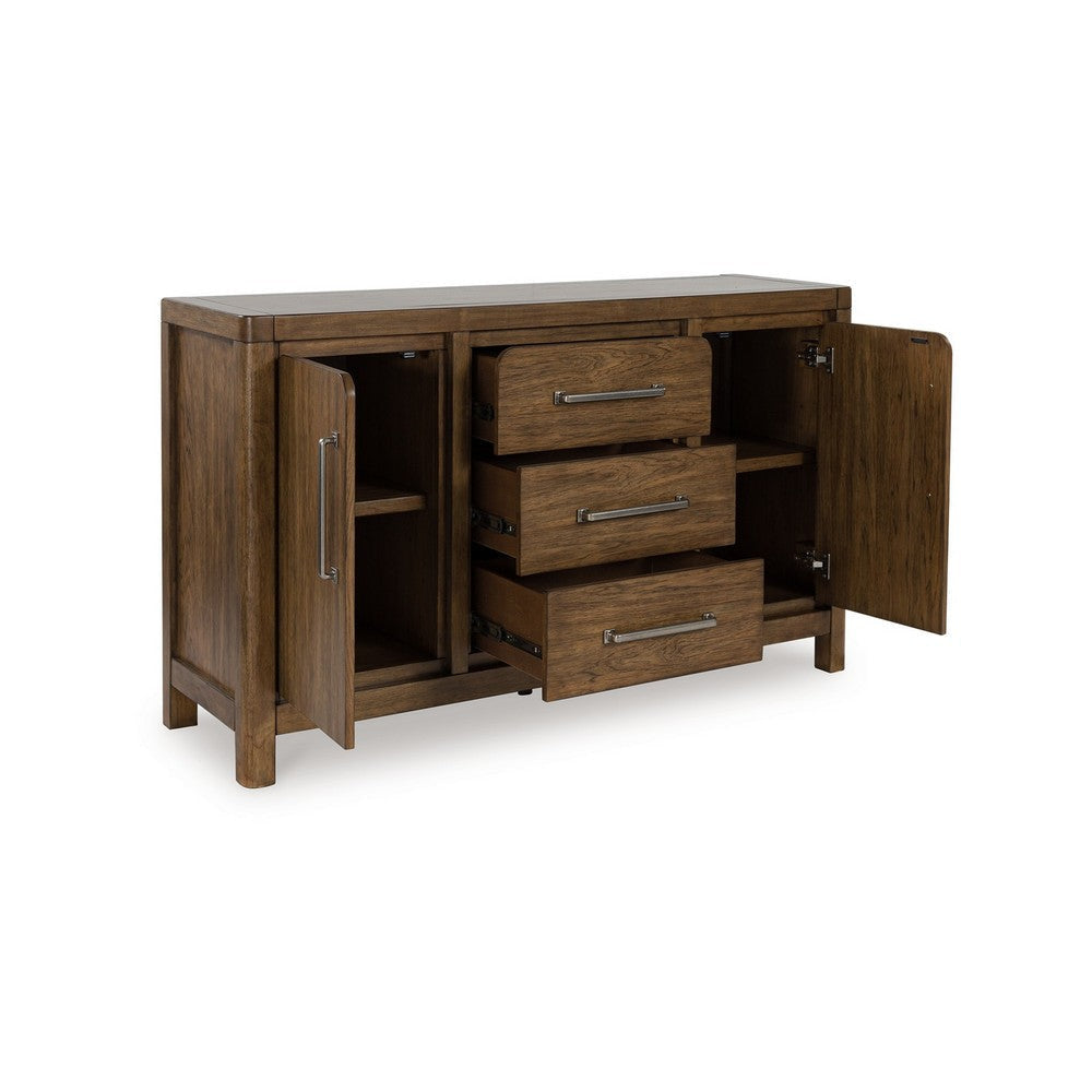 Ashley Cabal Dining Room Server 3 Drawer and 2 Cabinet Brown Wood 60 Inch BM330025