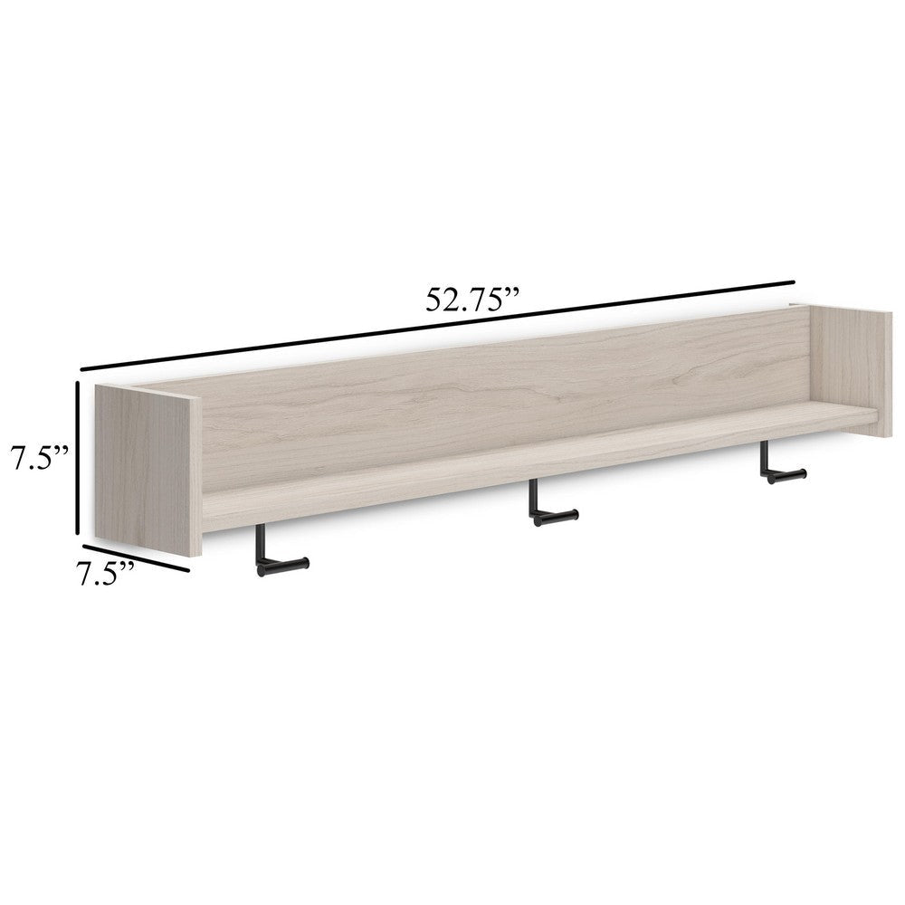 Ashley Soca Wall Mounted Coat Rack 3 Hooks and Shelf Light Natural Brown BM330029
