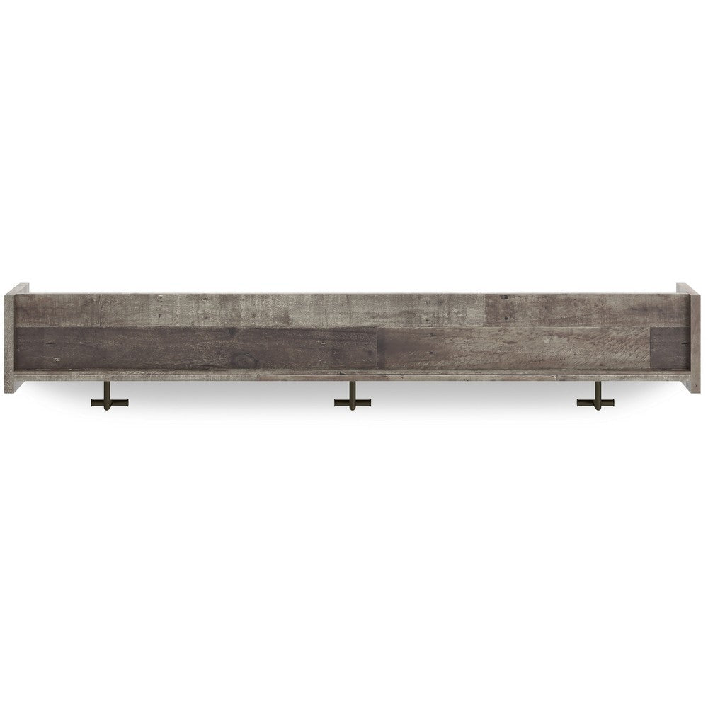 Ashley Elis Wall Mounted Coat Rack with 3 Hooks and Shelf Butcher Block Gray