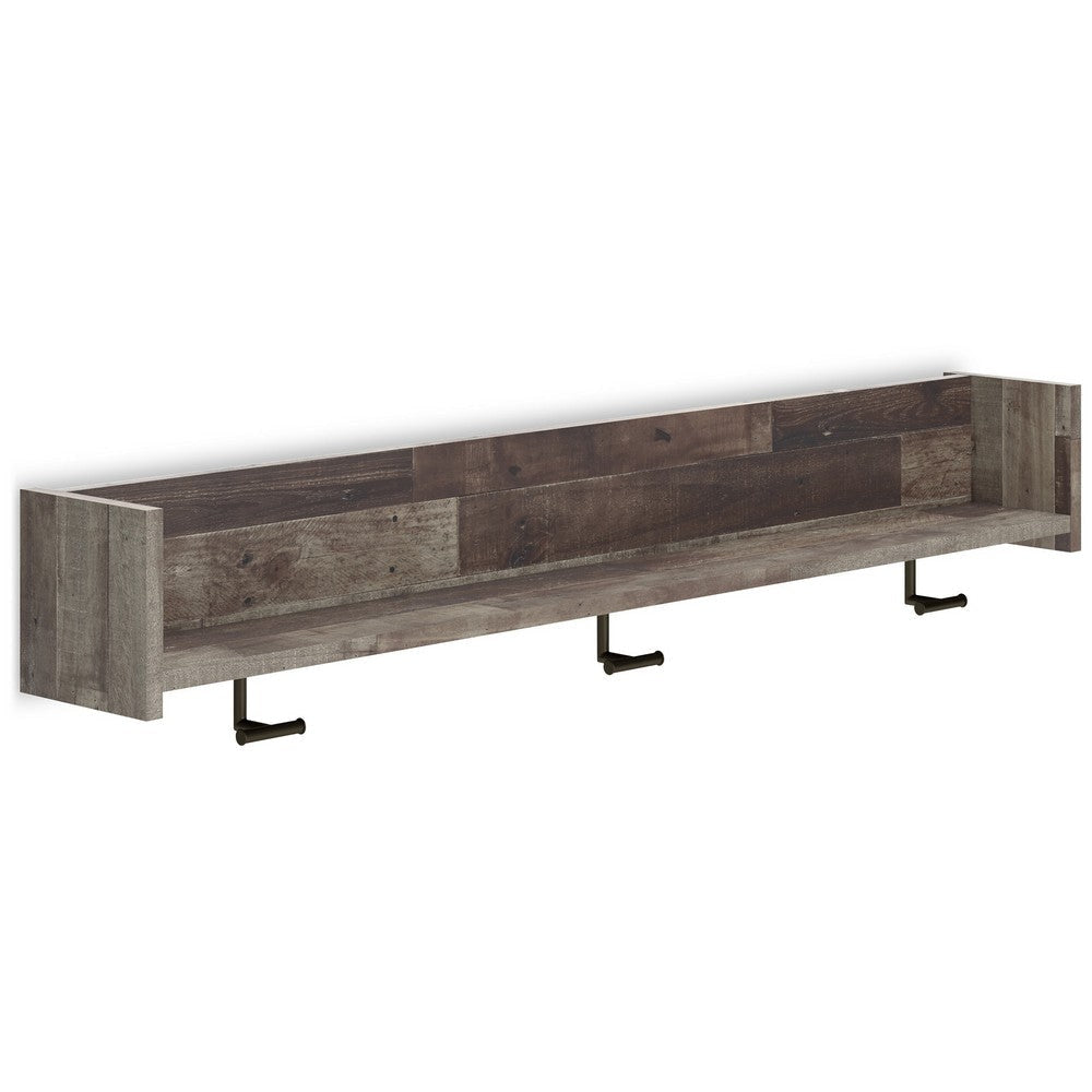 Ashley Elis Wall Mounted Coat Rack with 3 Hooks and Shelf Butcher Block Gray