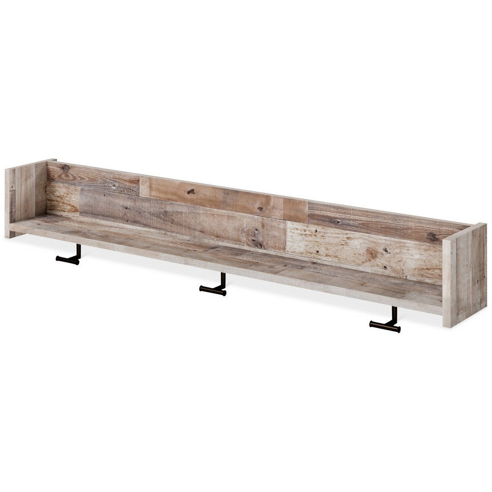 Ashley Elis Wall Mounted Coat Rack 3 Hooks and Shelf Butcher Block White