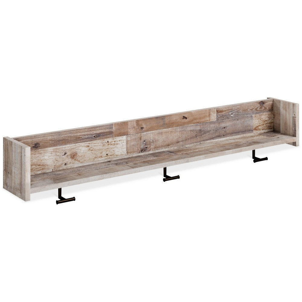Ashley Elis Wall Mounted Coat Rack 3 Hooks and Shelf Butcher Block White