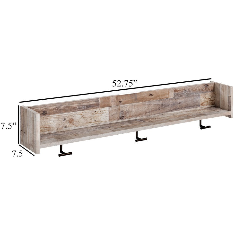 Ashley Elis Wall Mounted Coat Rack 3 Hooks and Shelf Butcher Block White