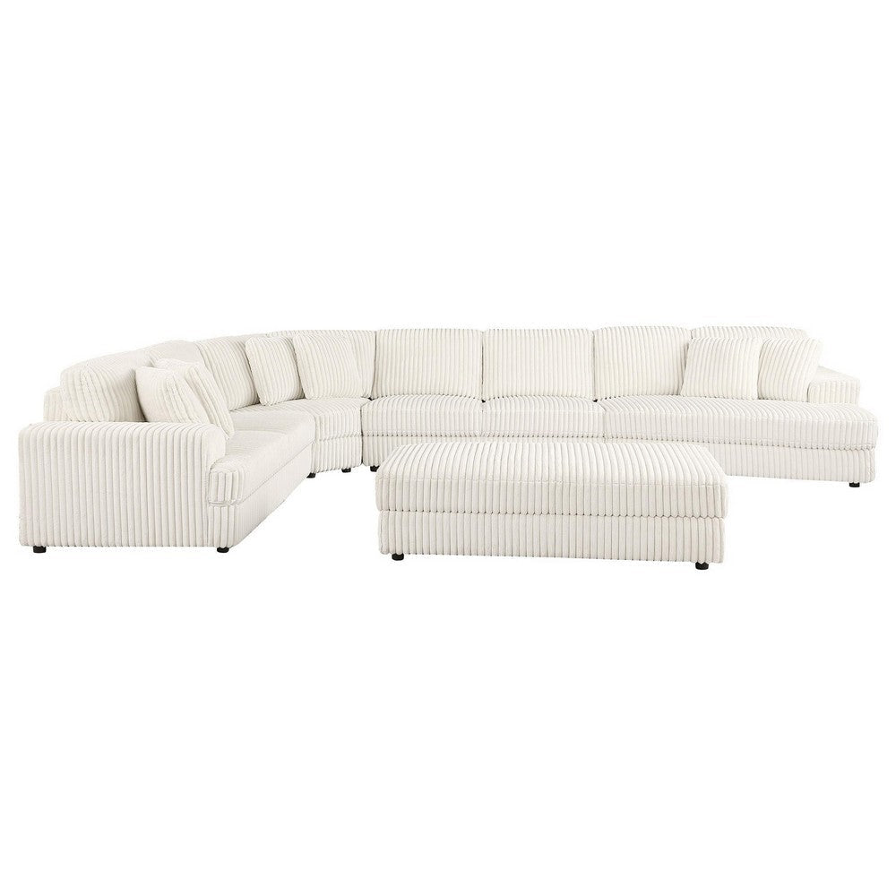 Sono 5pc Modular Sectional Sofa 6 Accent Pillows Channel Ivory White BM330039