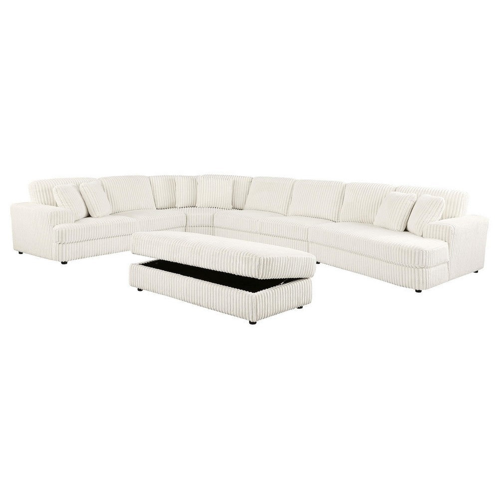 Sono 5pc Modular Sectional Sofa 6 Accent Pillows Channel Ivory White BM330039