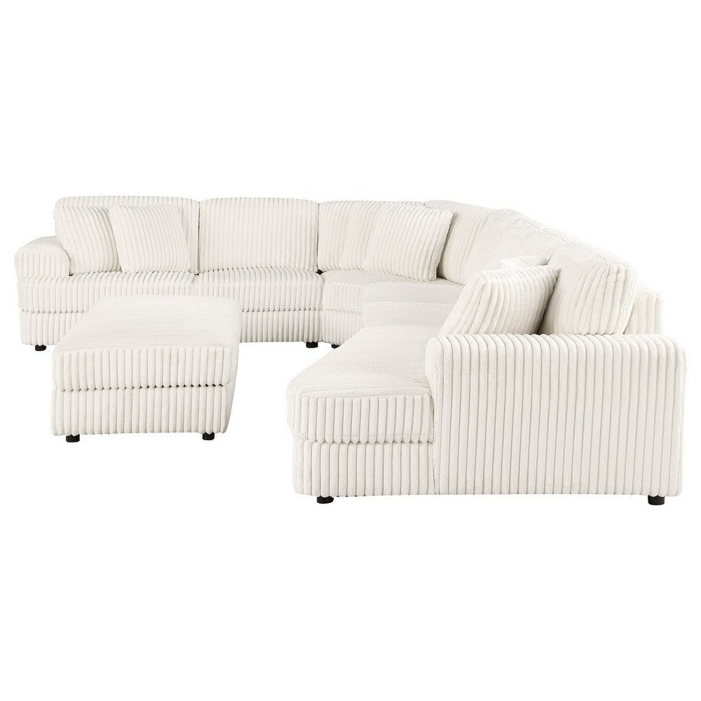 Sono 5pc Modular Sectional Sofa 6 Accent Pillows Channel Ivory White BM330039