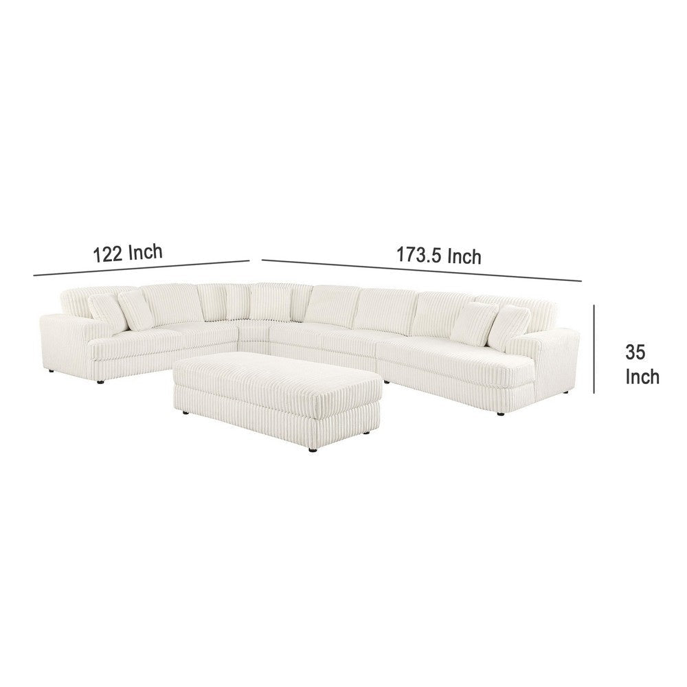 Sono 5pc Modular Sectional Sofa 6 Accent Pillows Channel Ivory White BM330039