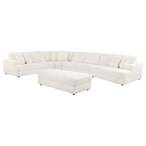 Sono 5pc Modular Sectional Sofa, 6 Accent Pillows, Channel Ivory White