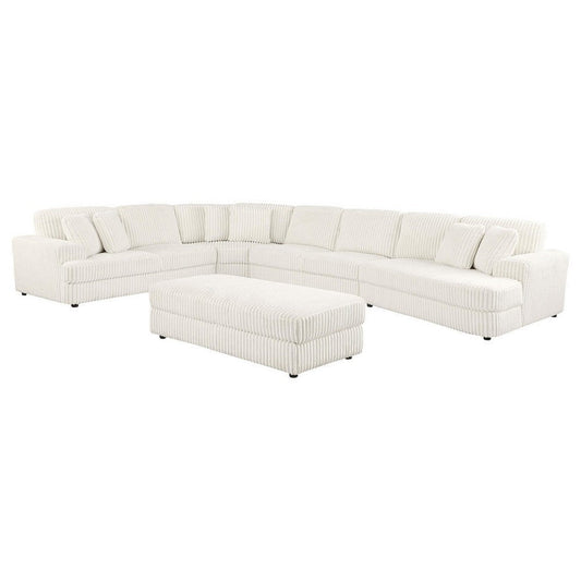 Sono 5pc Modular Sectional Sofa, 6 Accent Pillows, Channel Ivory White