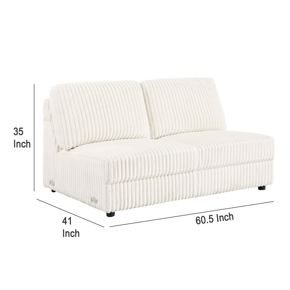 Sono Modular Armless Loveseat 60 Inch Ivory Fabric Channel Tufting BM330041