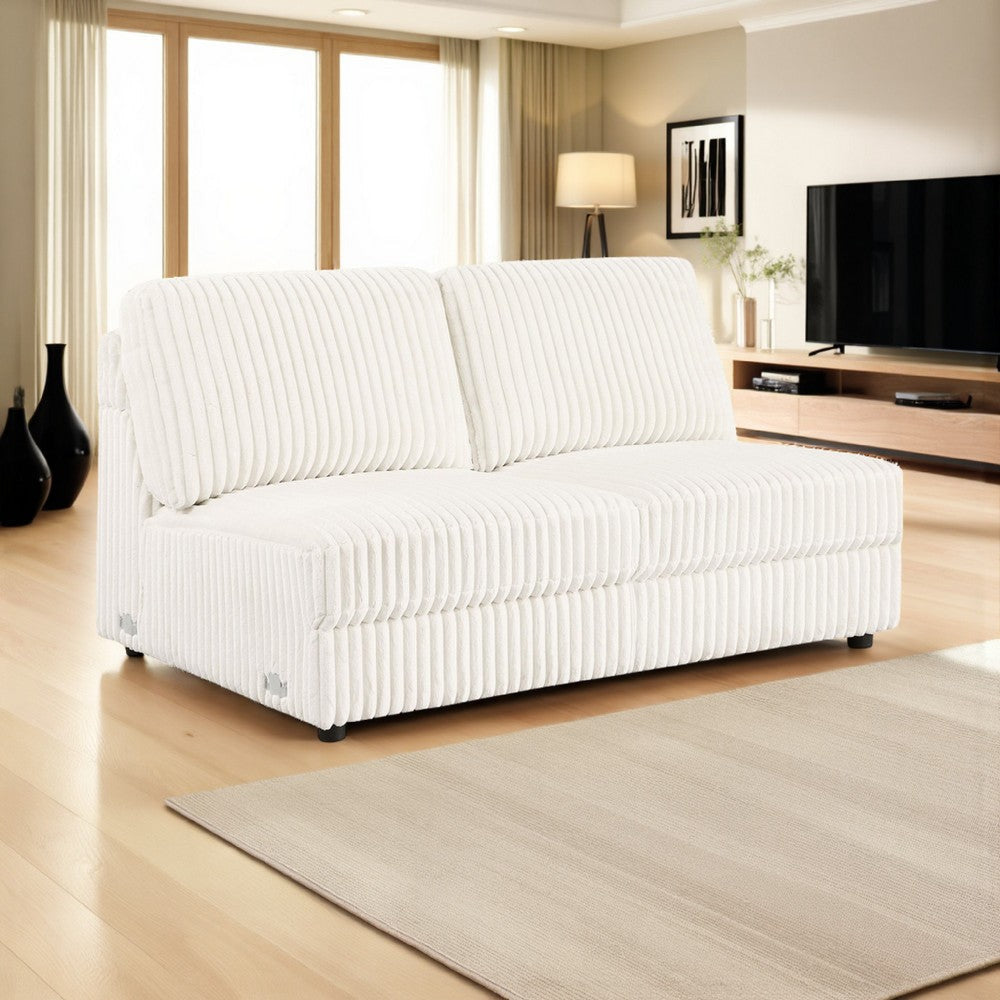 Sono Modular Armless Loveseat, 60 Inch, Ivory Fabric Channel Tufting