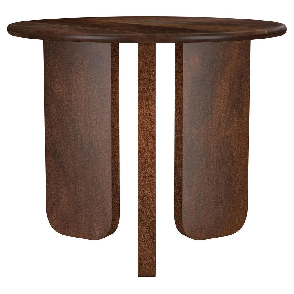 Novo Side End Table 24 Inch Three Panel Legs Brown Mango Wood BM330046