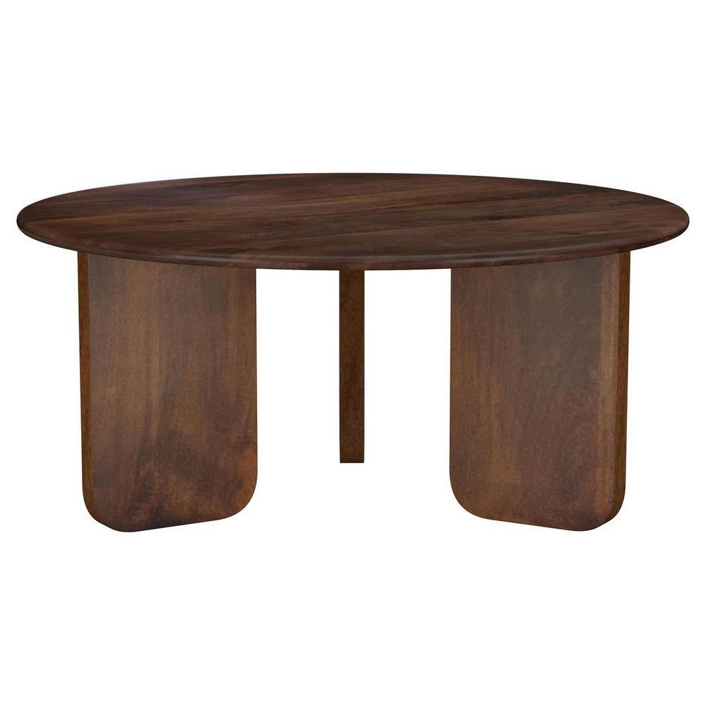 Novo Coffee Table 36 Inch Rustic Three Panel Legs Brown Mango Wood BM330047