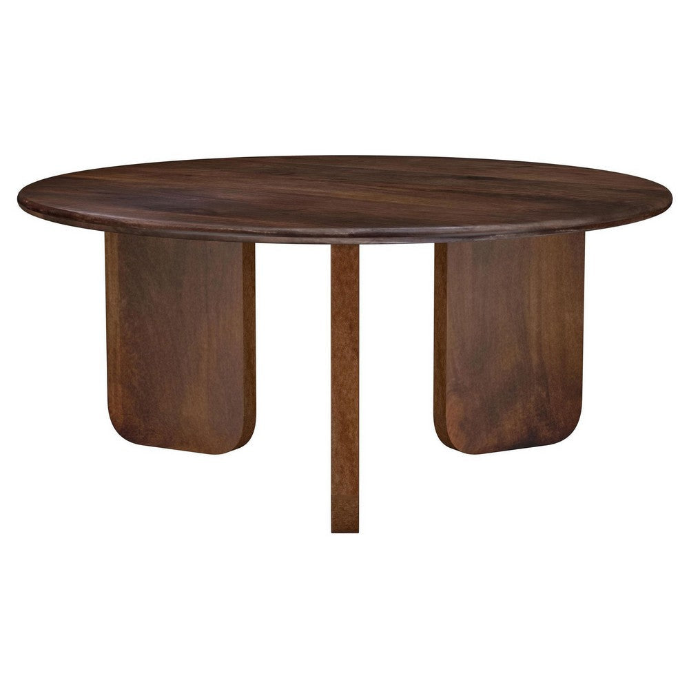 Novo Coffee Table 36 Inch Rustic Three Panel Legs Brown Mango Wood BM330047