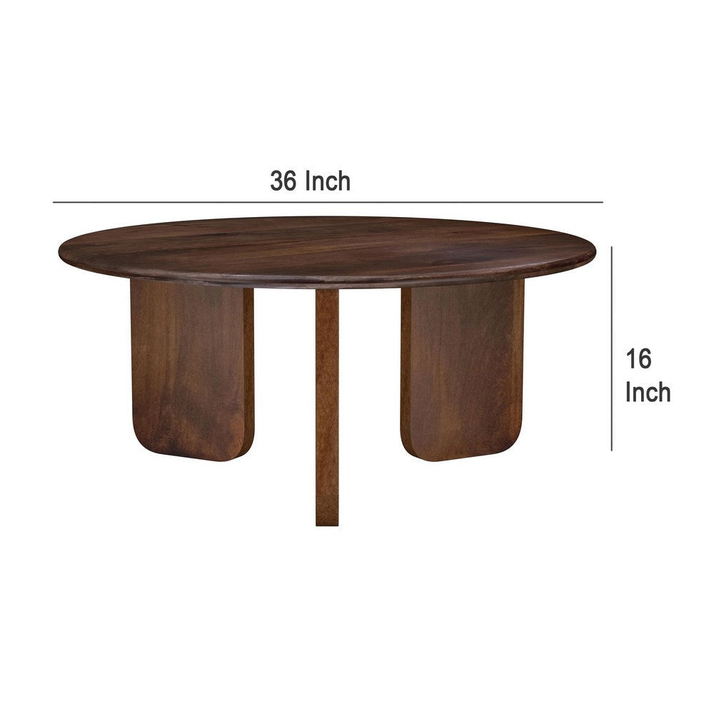 Novo Coffee Table 36 Inch Rustic Three Panel Legs Brown Mango Wood BM330047