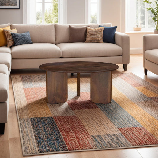 Novo Coffee Table, 36 Inch, Rustic Three Panel Legs, Brown Mango Wood