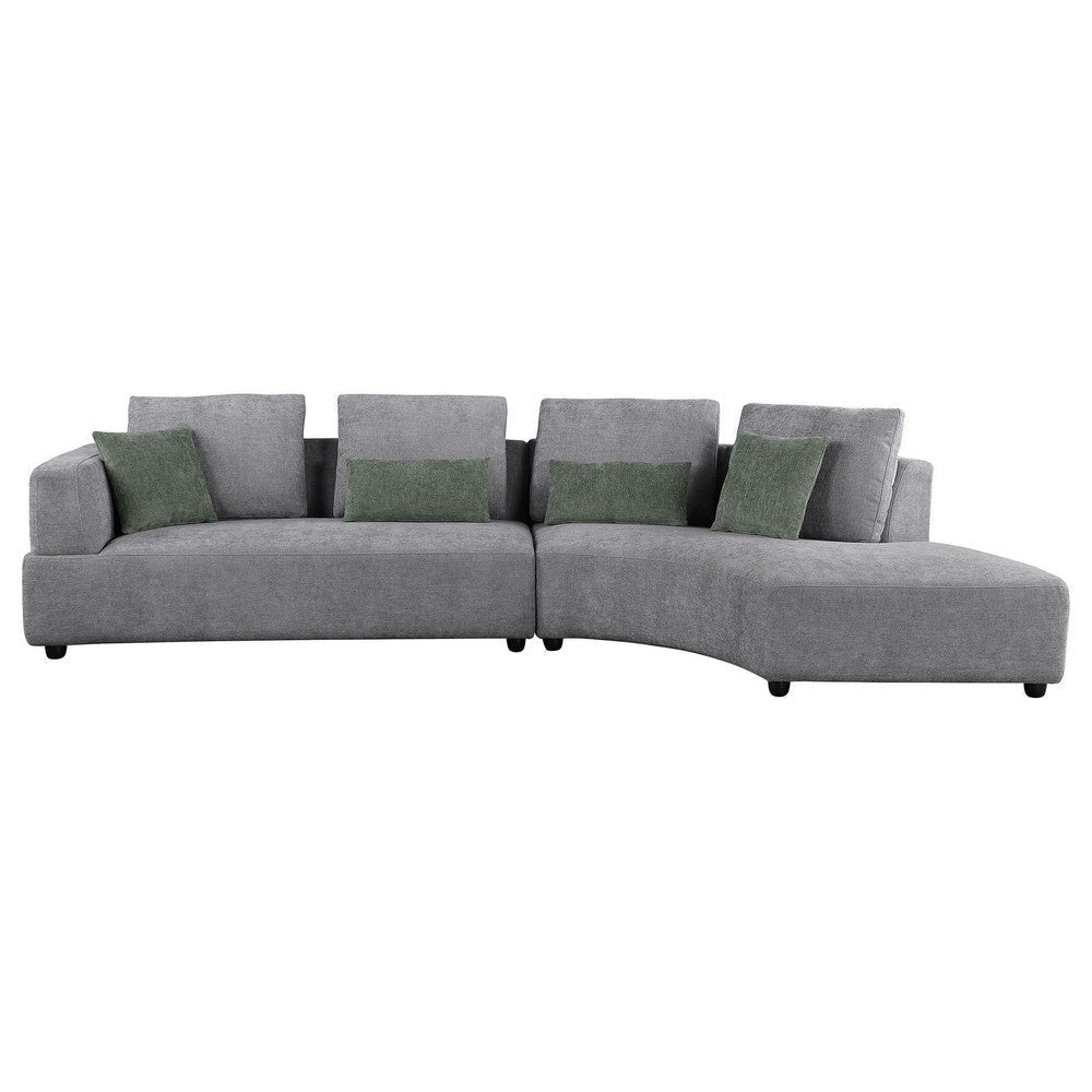 Sectional Sofa 134 Inch Classic Gray Fabric 4 Accent Throw Pillows BM330048